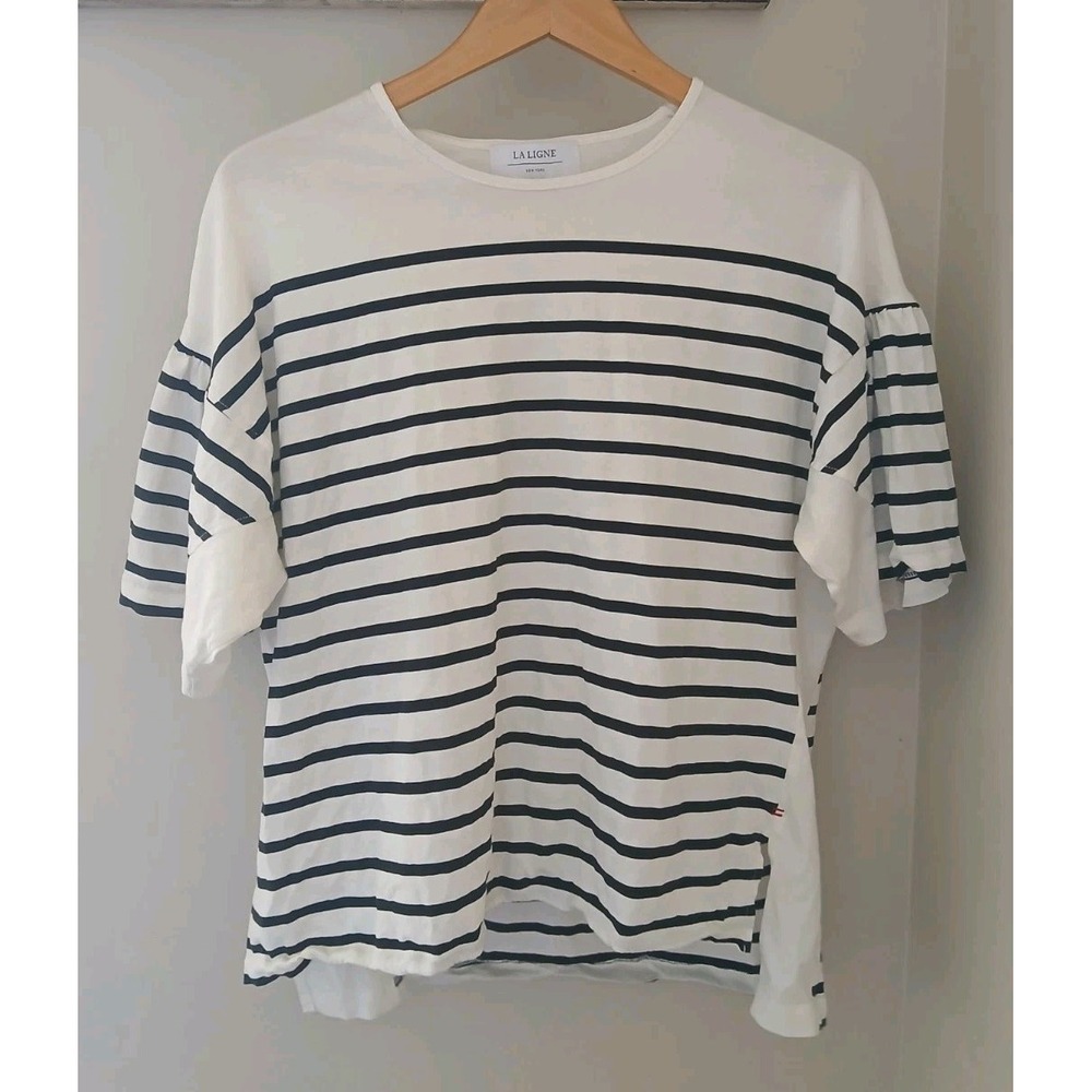 La Ligne New York Drop Wide Short Sleeve Top Size Large Quiet Luxury Preppy